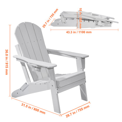 Folding Adirondack Chairs Set of 2 - White HDPE Weather Resistant for Outdoor
