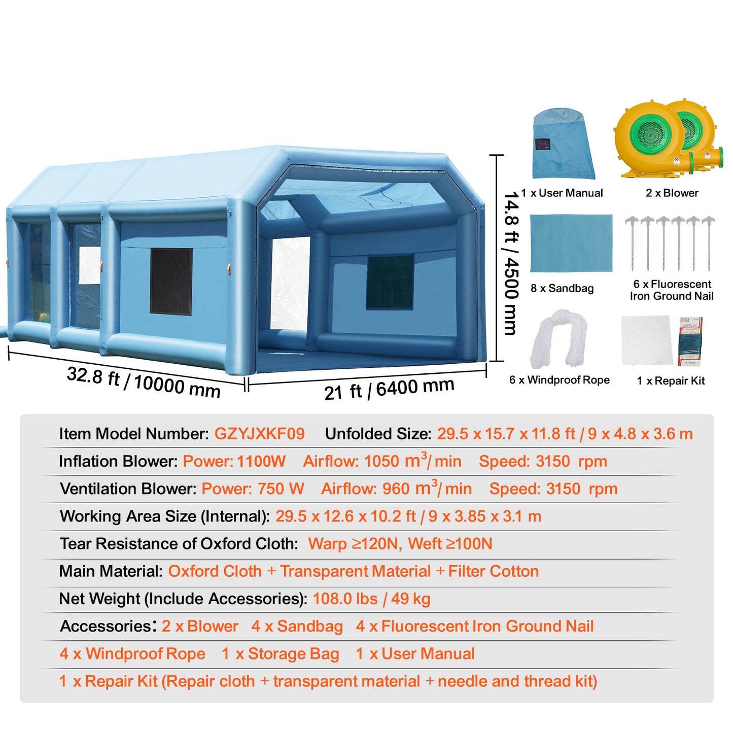 33 Foot Inflatable Paint Booth - Truck & Van Spray Booth
