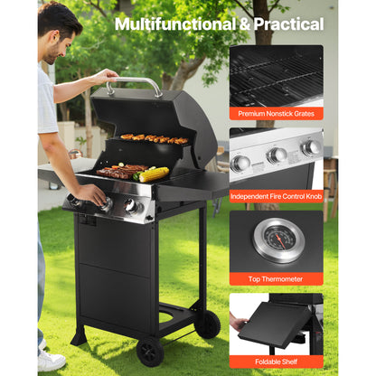 3 Burner Propane Gas Grill - 338 Sq. In. Black Carbon Steel