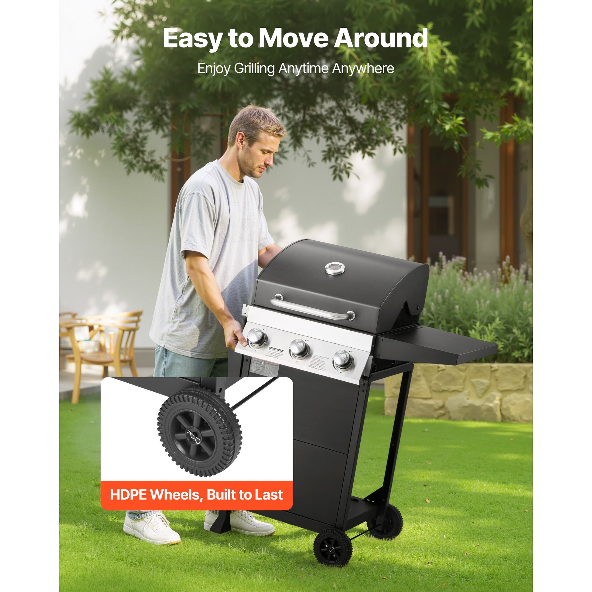 3 Burner Propane Gas Grill - 338 Sq. In. Black Carbon Steel