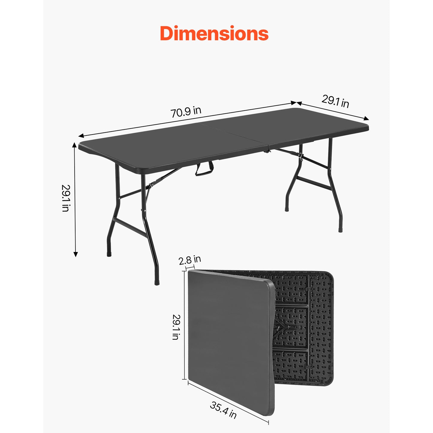 6ft Black Carbon Steel Folding Table - Outdoor Picnic Table