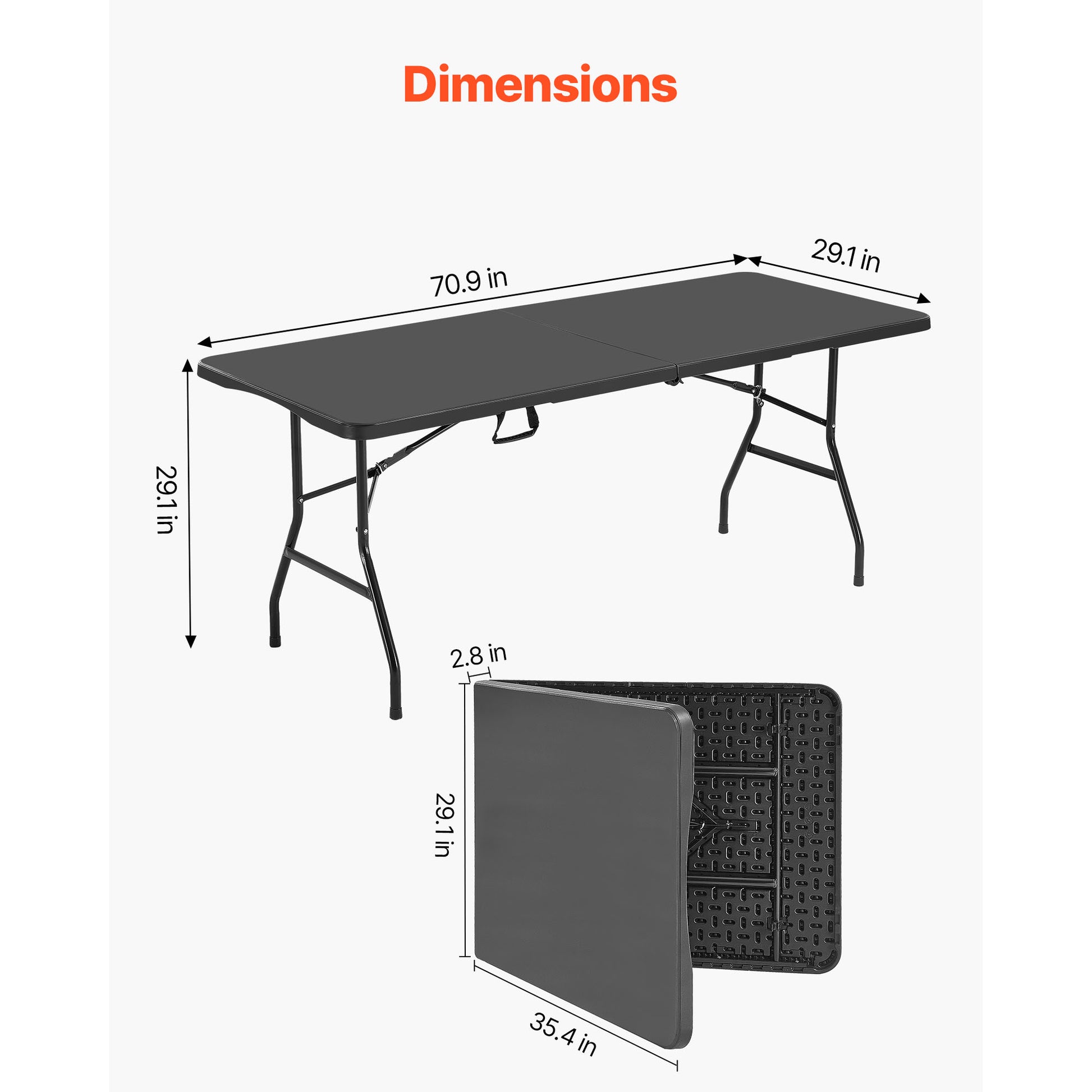 6ft Black Carbon Steel Folding Table - Outdoor Picnic Table