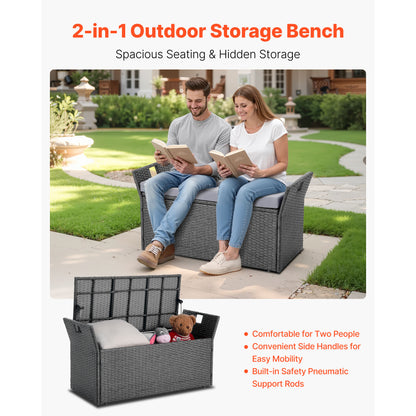 Gray Metal Outdoor Storage Bench Seat with Cushion