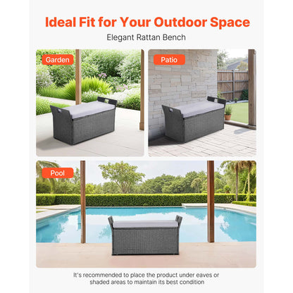 Gray Metal Outdoor Storage Bench Seat with Cushion