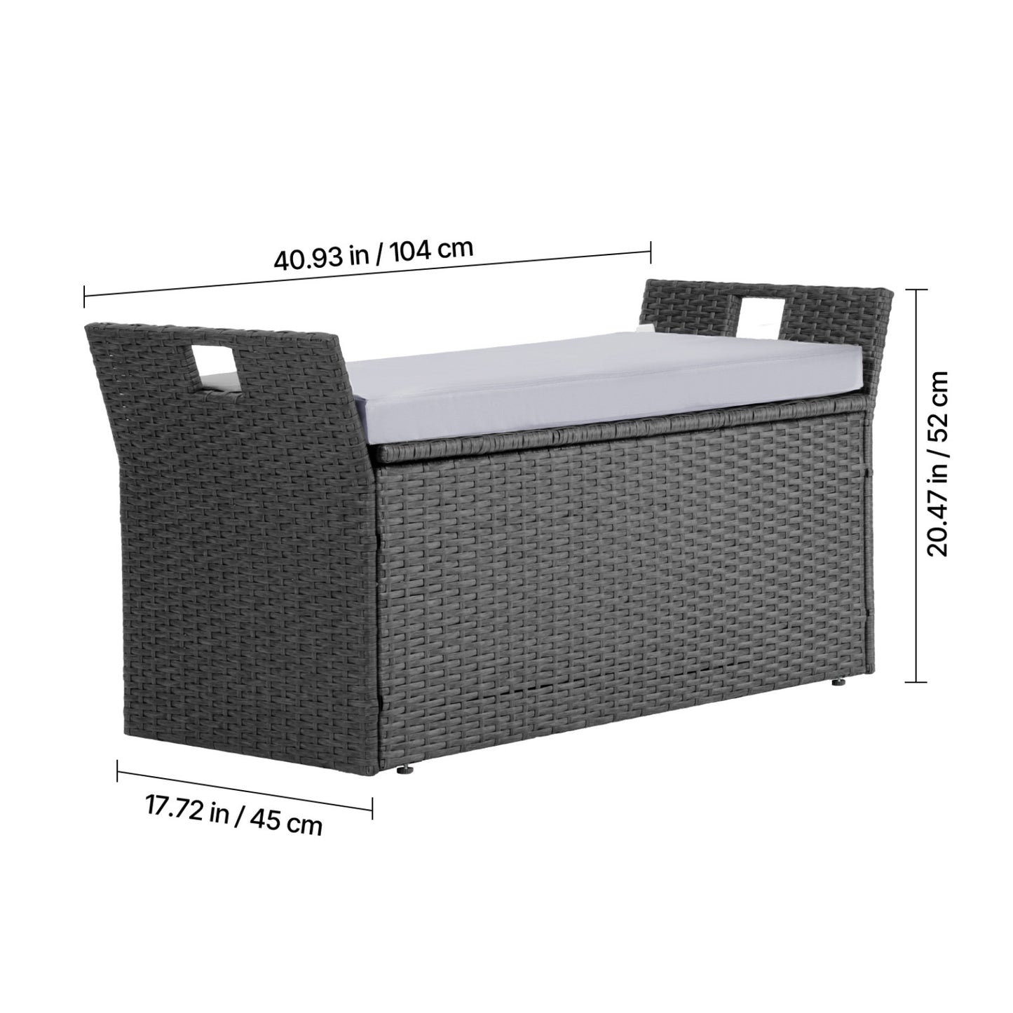 Gray Metal Outdoor Storage Bench Seat with Cushion