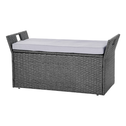 Gray Metal Outdoor Storage Bench Seat with Cushion