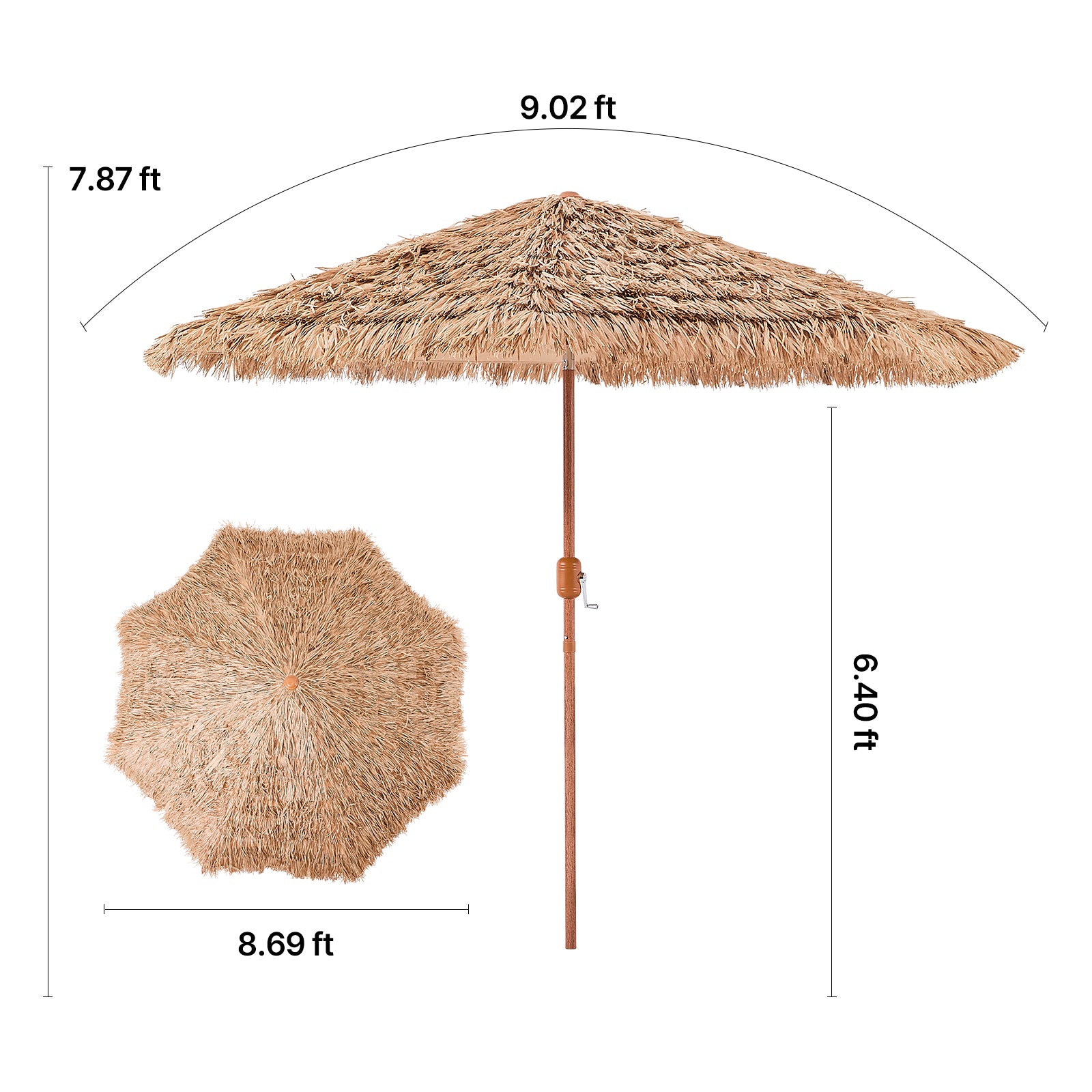 9 Ft Natural Polypropylene Tiki Umbrella for Poolside Patio
