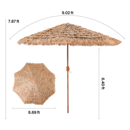 9 Ft Natural Polypropylene Tiki Umbrella for Poolside Patio