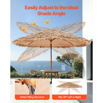 9 Ft Natural Polypropylene Tiki Umbrella for Poolside Patio