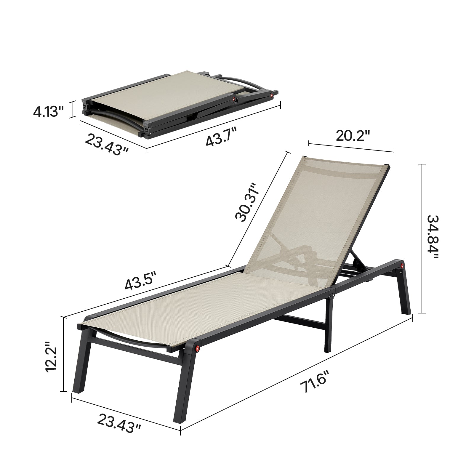 Khaki Aluminium Alloy Foldable Chaise Lounge for Poolside Relaxation