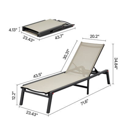 Khaki Aluminium Alloy Foldable Chaise Lounge for Poolside Relaxation
