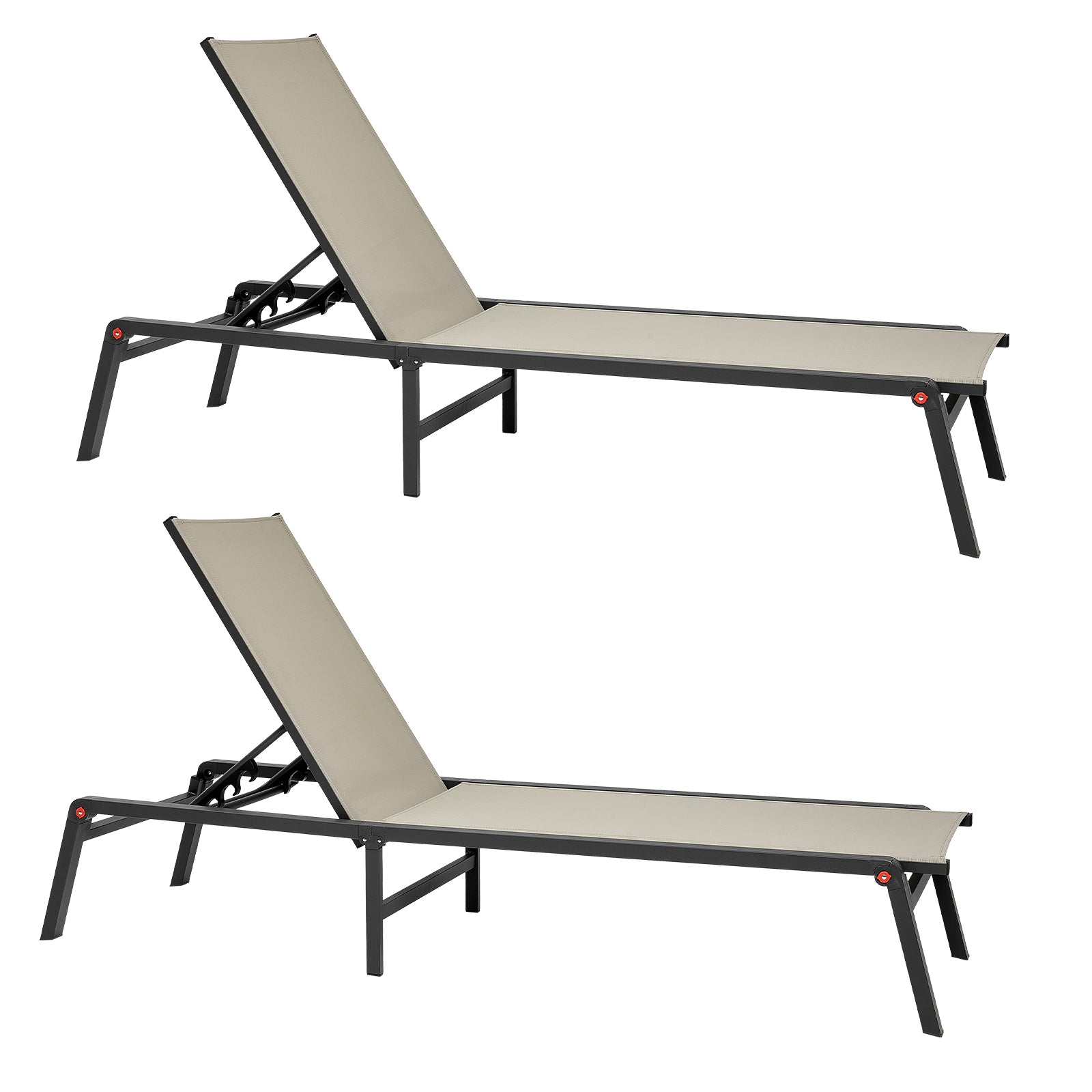 2Pcs Foldable Chaise Lounge Chair Adjustable Back Outdoor Pool Sun Tanning Chair