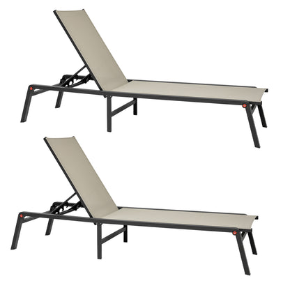 2Pcs Foldable Chaise Lounge Chair Adjustable Back Outdoor Pool Sun Tanning Chair