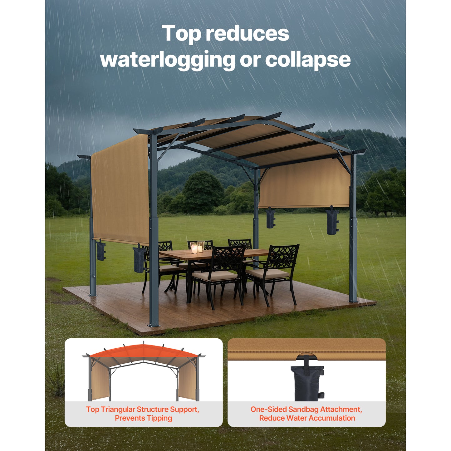 10x10 ft Black Metal Outdoor Pergola for Patio and Garden Shade