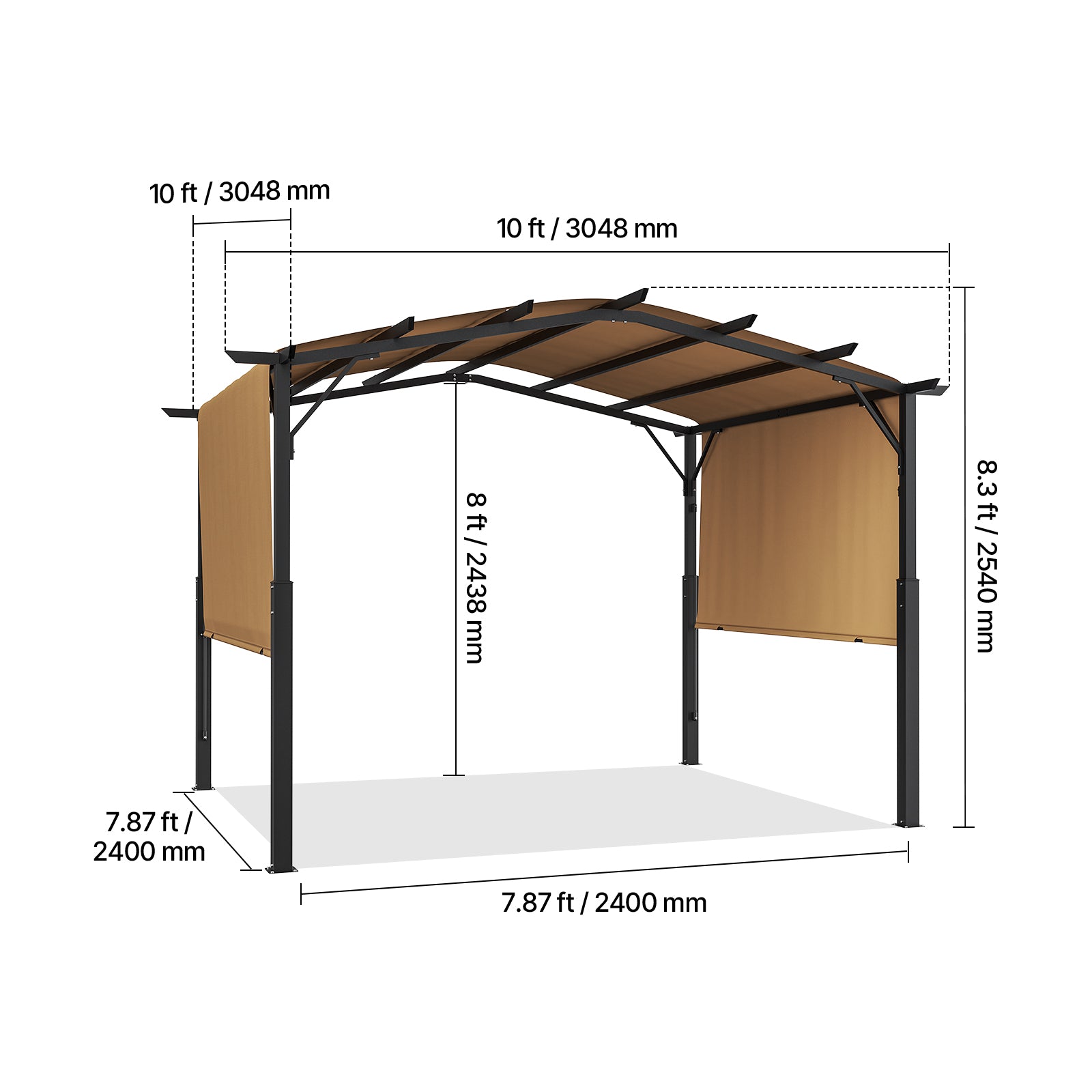 10x10 ft Black Metal Outdoor Pergola for Patio and Garden Shade