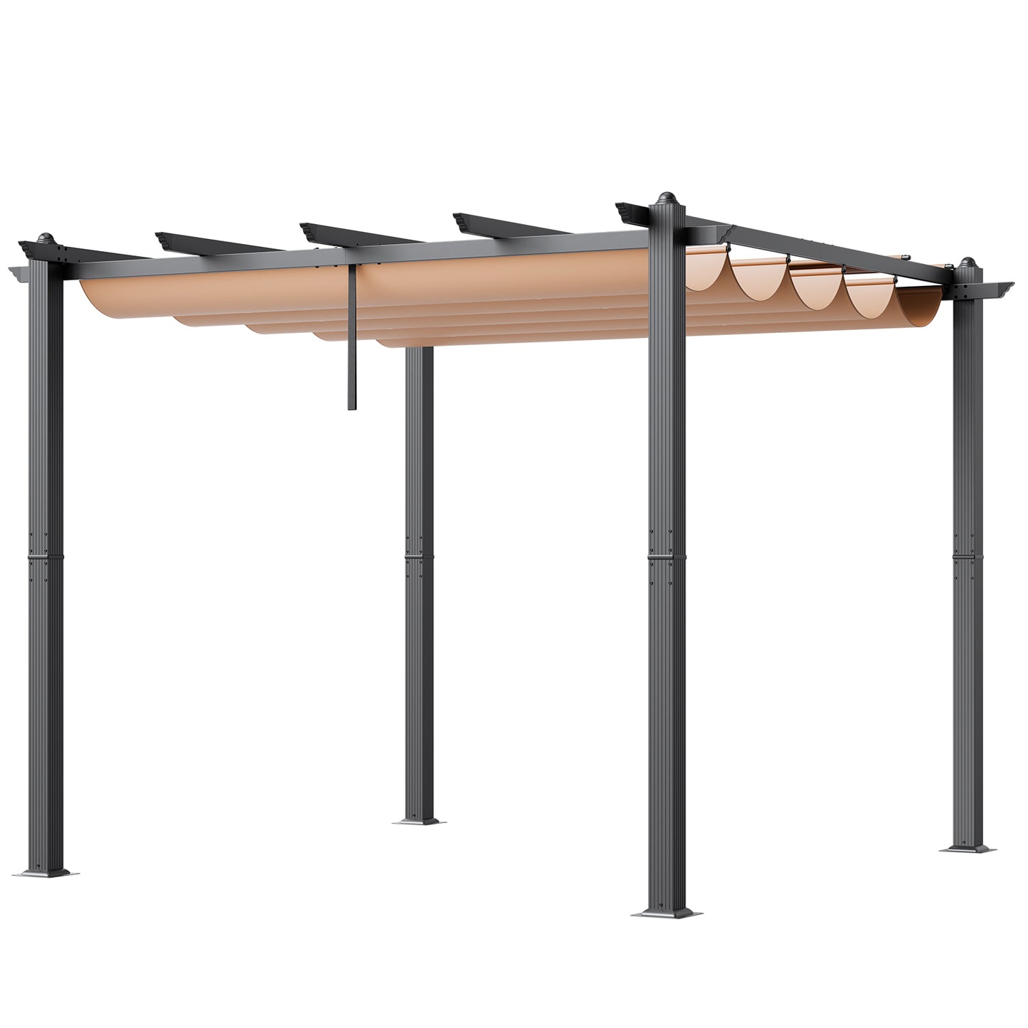 10'x10' Retractable Pergola - Black+Grey Aluminum Alloy