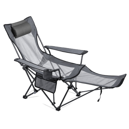 Gray Reclining Camping Chair - 4 Positions, Folding Lounger for Adults