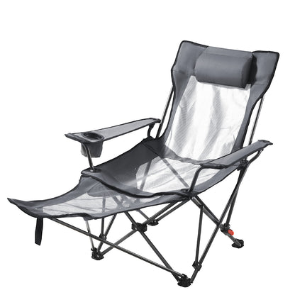 Reclining Camping Chair, 4 Adjustable Positions, Portable Folding Lounger for Adults, Mesh Beach Chair with Headrest & Foot Rest, Supports 220 lbs, Heavy Duty Camp Chairs for Patio, Gray