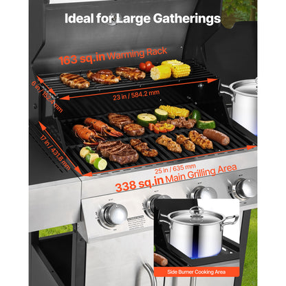 4 Burner Propane Gas Grill - 52,000 BTU Stainless Steel