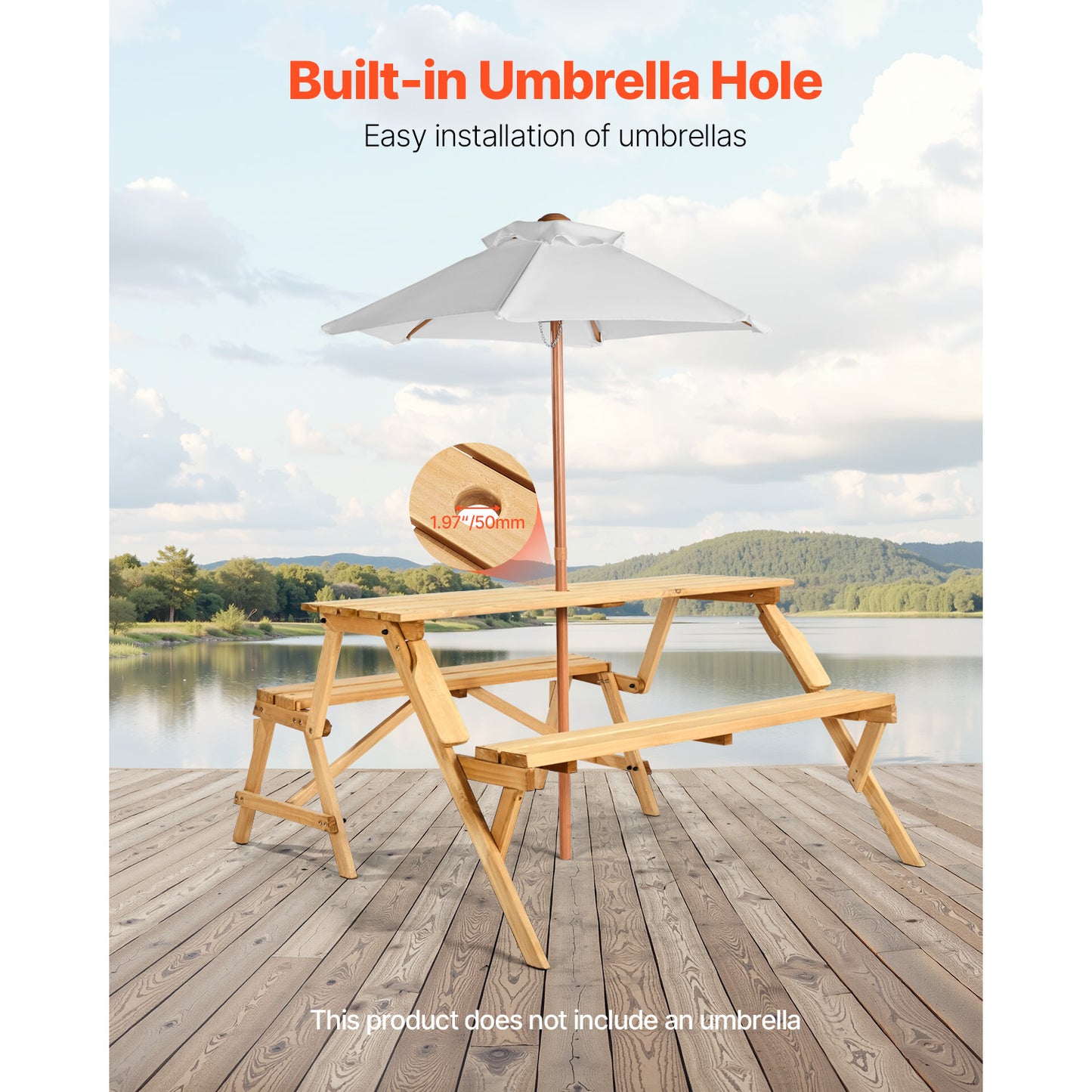 2-in-1 Wooden Picnic Table Bench Set Outdoor