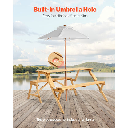 2-in-1 Wooden Picnic Table Bench Set Outdoor