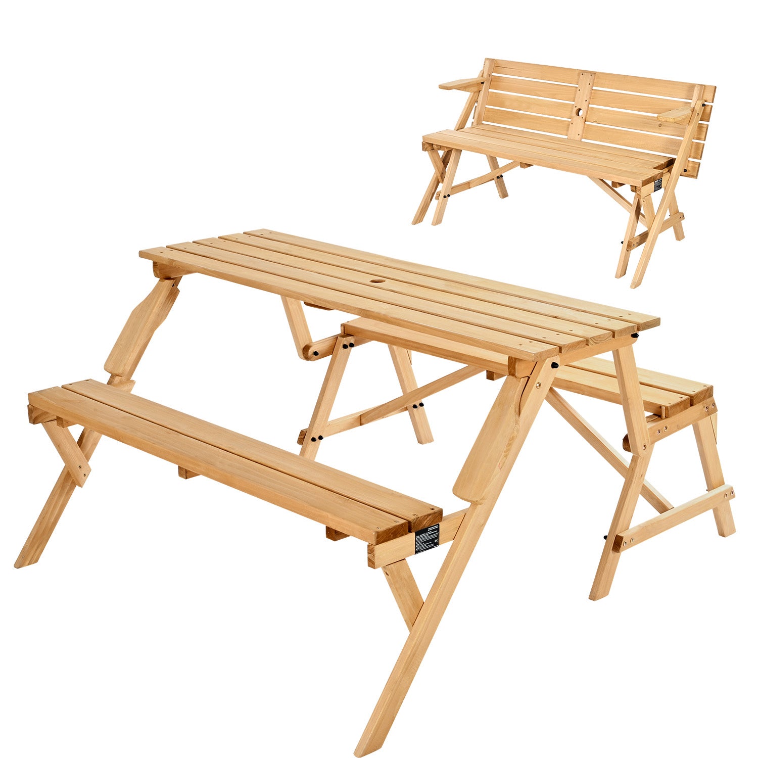 2-in-1 Transforming Interchangeable Picnic Table Wooden Table Bench Set Outdoor