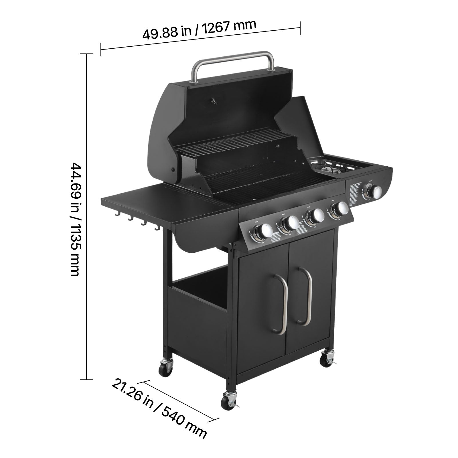 4 Burner Gas Grill - 52,000 BTU Carbon Steel Outdoor BBQ Grills