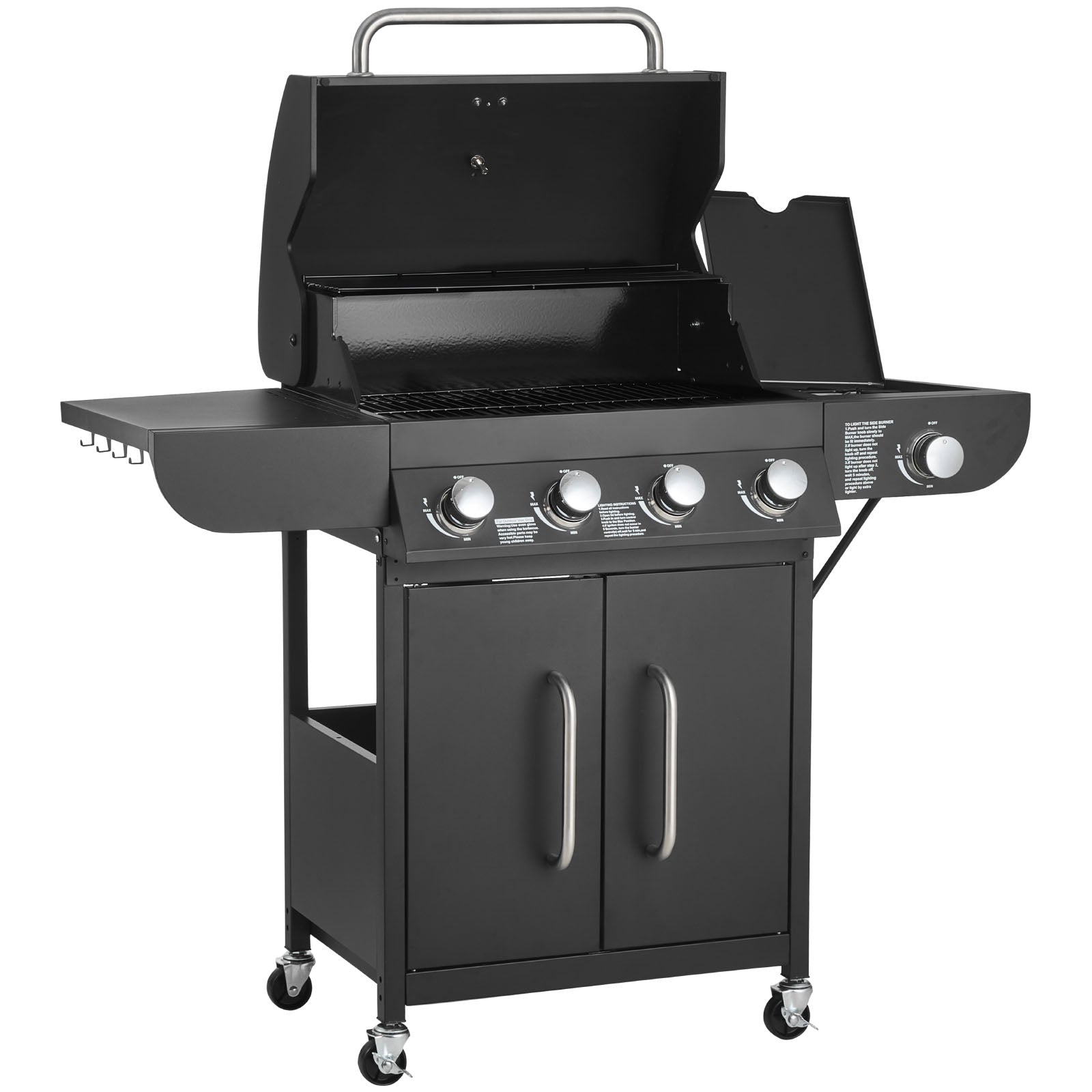 4 Burner Gas Grill - 52,000 BTU Carbon Steel Outdoor BBQ Grills