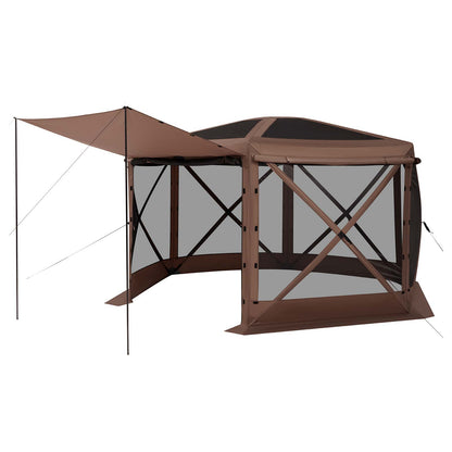 Pop up Gazebo Screen Tent, 12 x 12 ft Large 6-Sided Camping Canopy Tent with Removable Top & Carry Bag, Quick-Set & Bite-Proof, Screen House Sun Shelter for 8-10 Persons Backyard Patio, Brown
