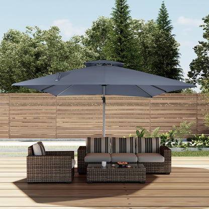 11FT Patio Umbrella Outdoor Square Double Top Umbrella in Gray (without Umbrella Base)