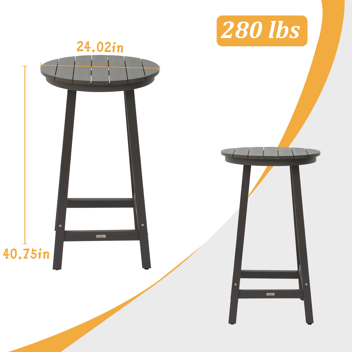 Durable Gray Polypropylene Outdoor Bar Table for Poolside and Garden