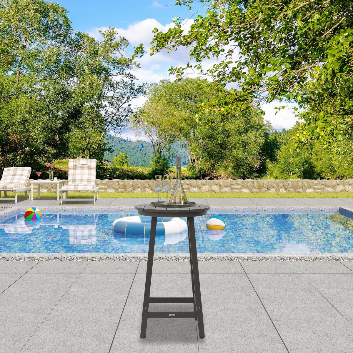Durable Gray Polypropylene Outdoor Bar Table for Poolside and Garden