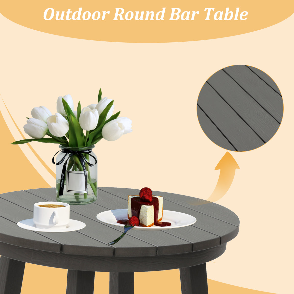 Durable Gray Polypropylene Outdoor Bar Table for Poolside and Garden