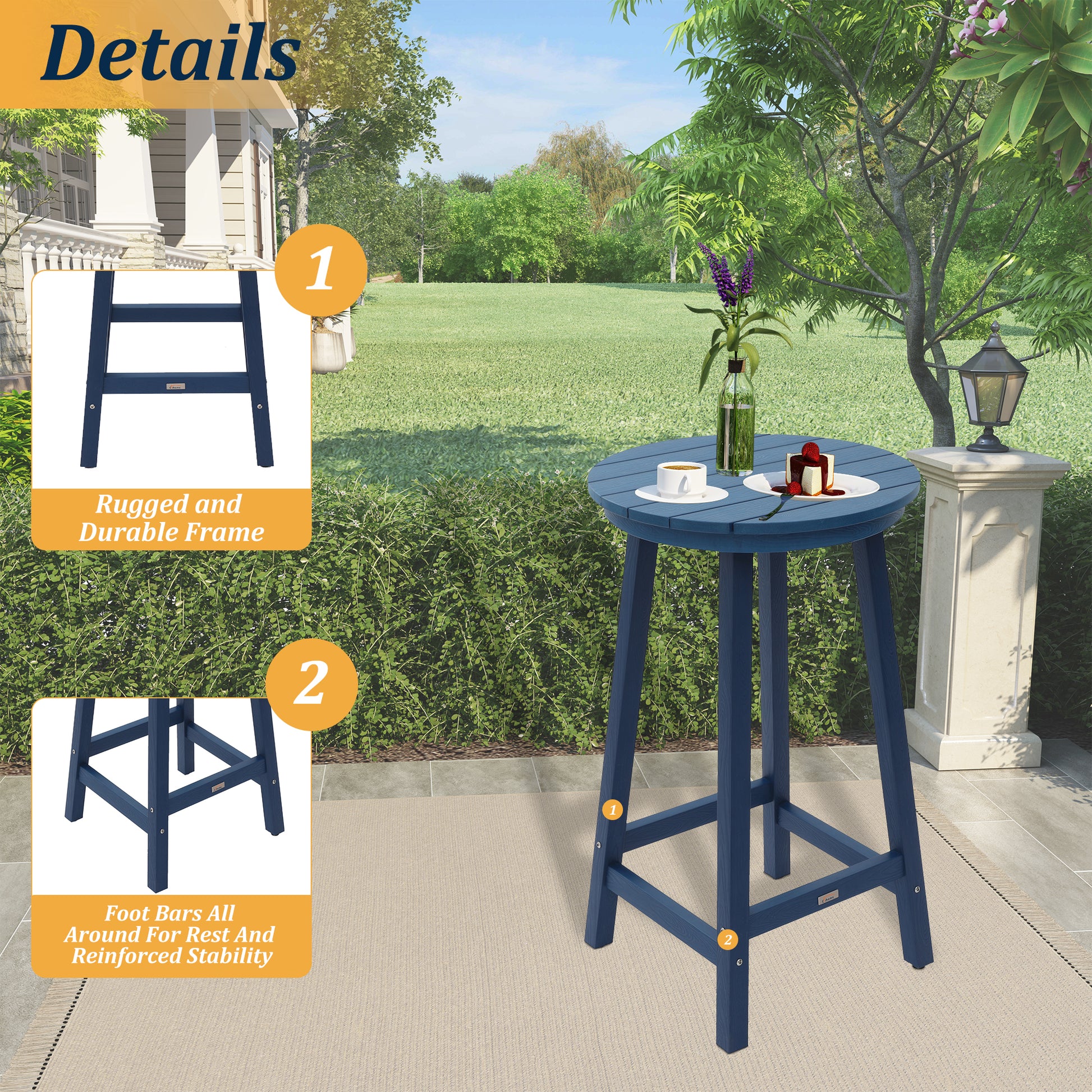 Navy Blue Polypropylene Bar Table - Outdoor Deck Bar