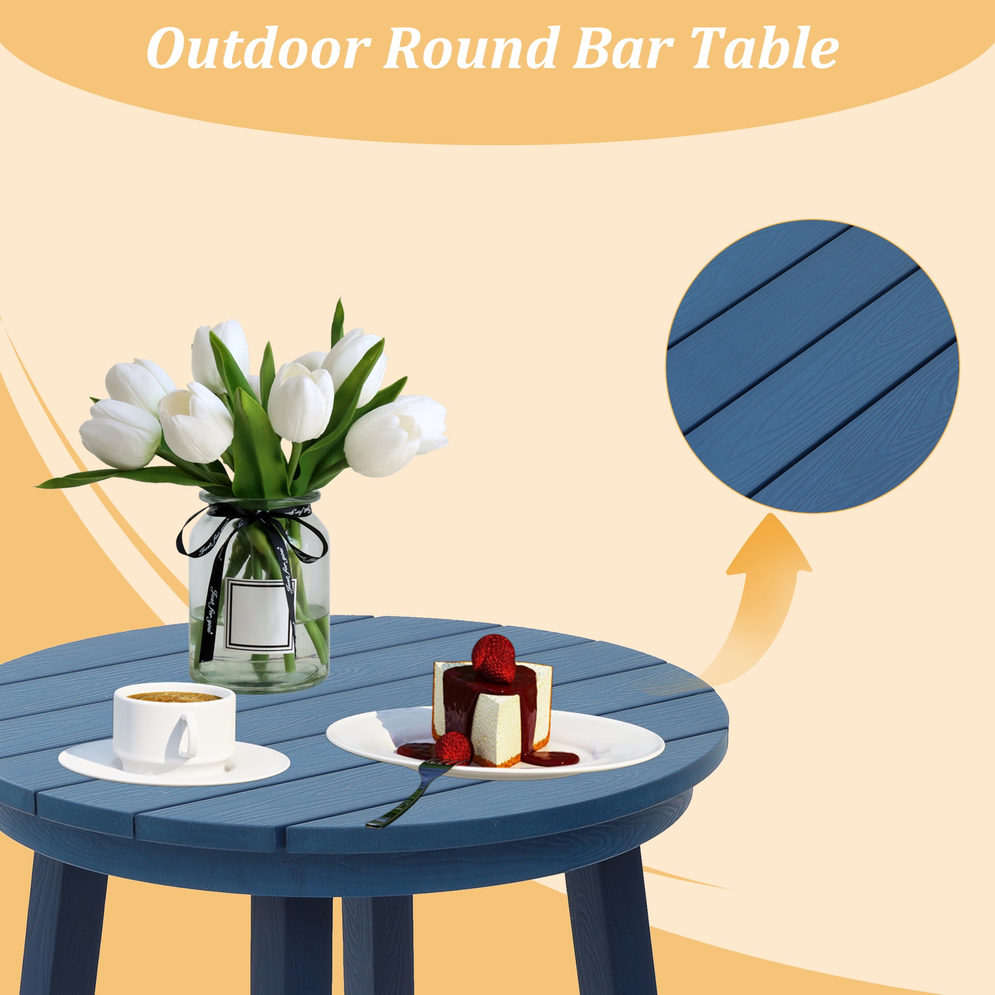 Navy Blue Polypropylene Bar Table - Outdoor Deck Bar