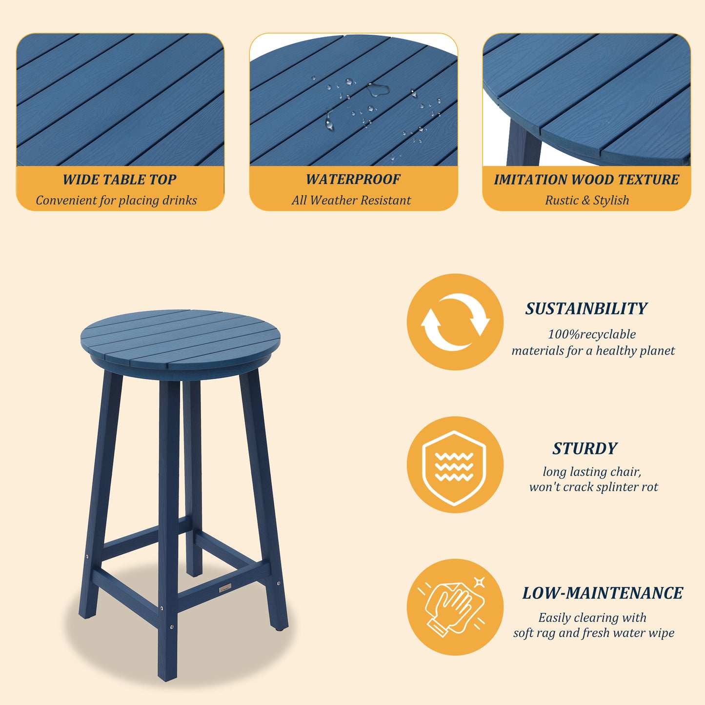 Navy Blue Polypropylene Bar Table - Outdoor Deck Bar