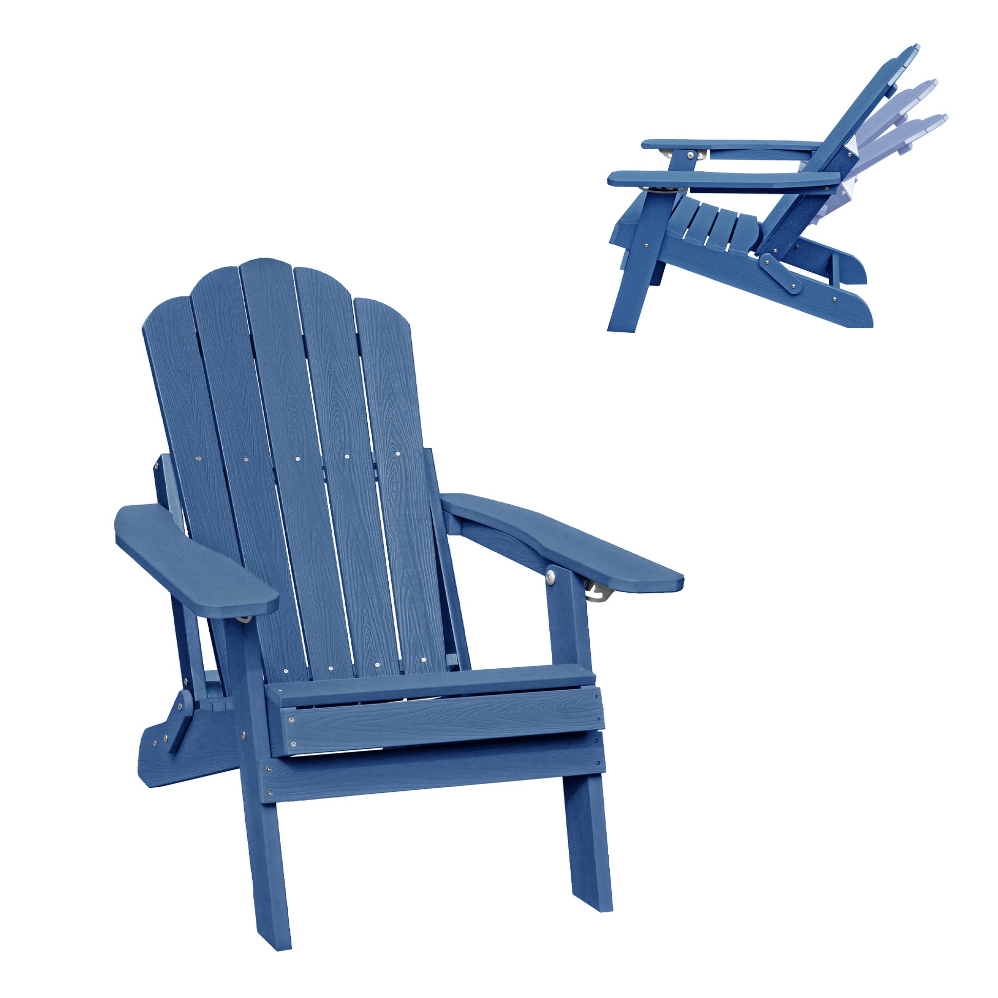 Navy Blue Polypropylene Outdoor Recliner with Cup Holder for Garden