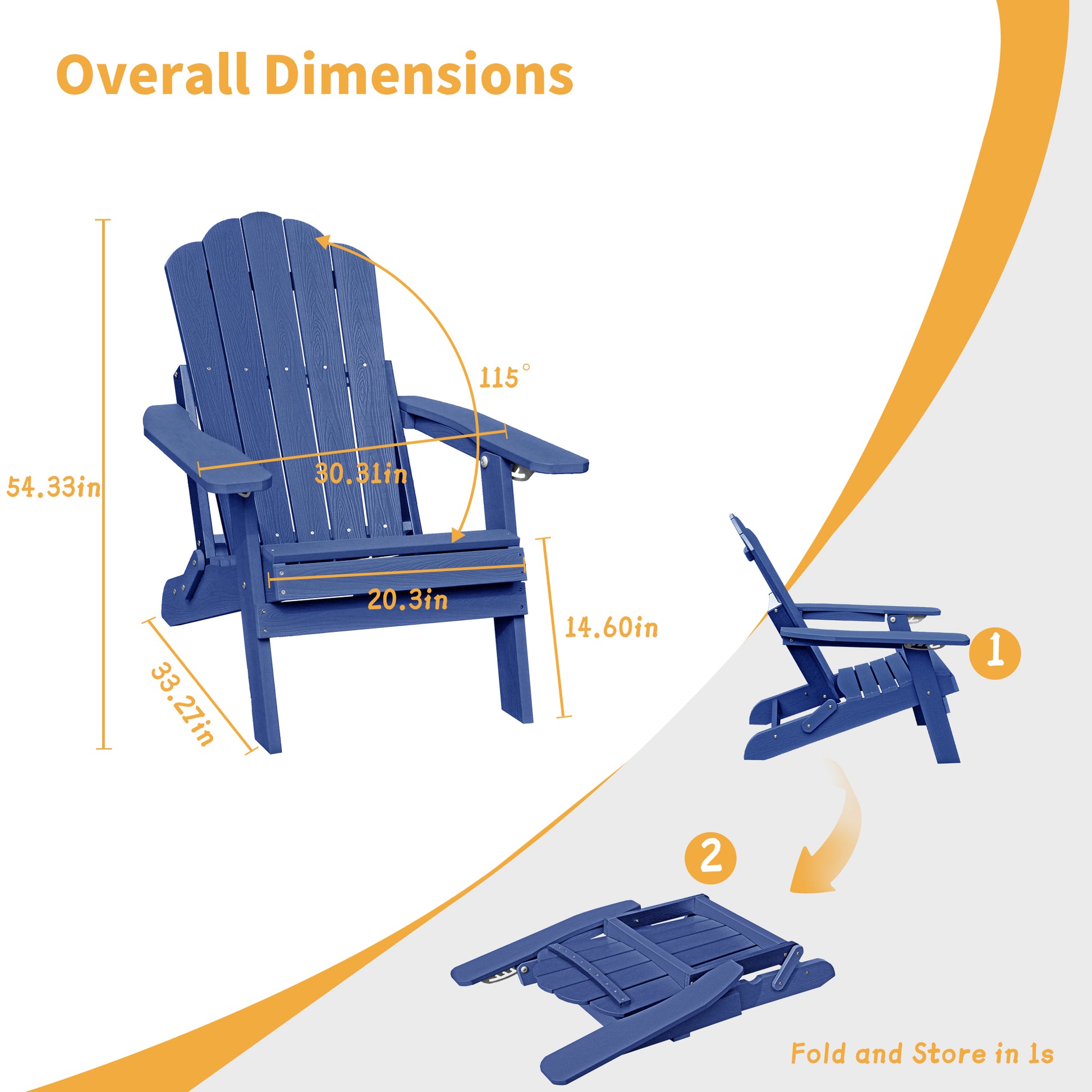 Navy Blue Polypropylene Outdoor Recliner with Cup Holder for Garden