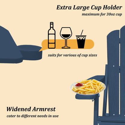 Navy Blue Polypropylene Outdoor Recliner with Cup Holder for Garden