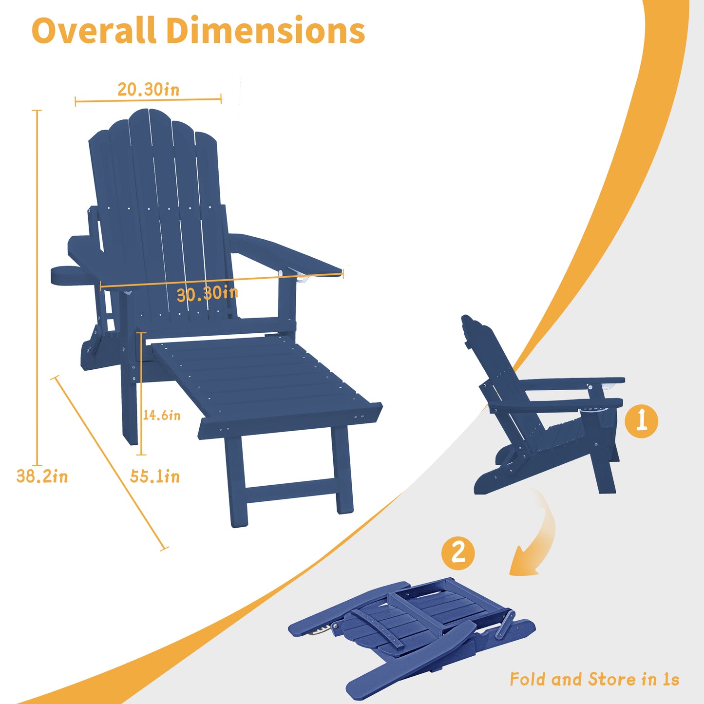 Navy Blue Polypropylene Adirondack Chair - Weather Resistant with Cup Holder