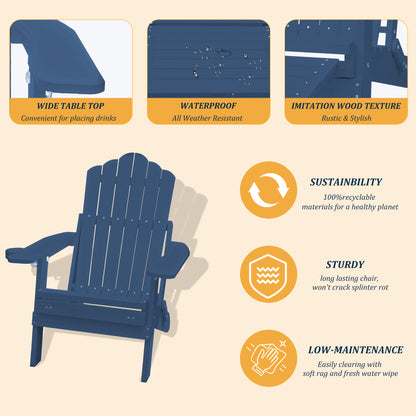 Navy Blue Polypropylene Adirondack Chair - Weather Resistant with Cup Holder