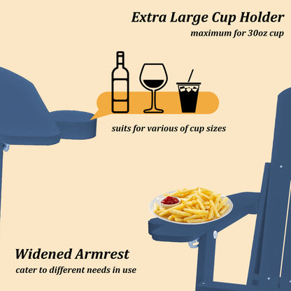 Navy Blue Polypropylene Adirondack Chair - Weather Resistant with Cup Holder
