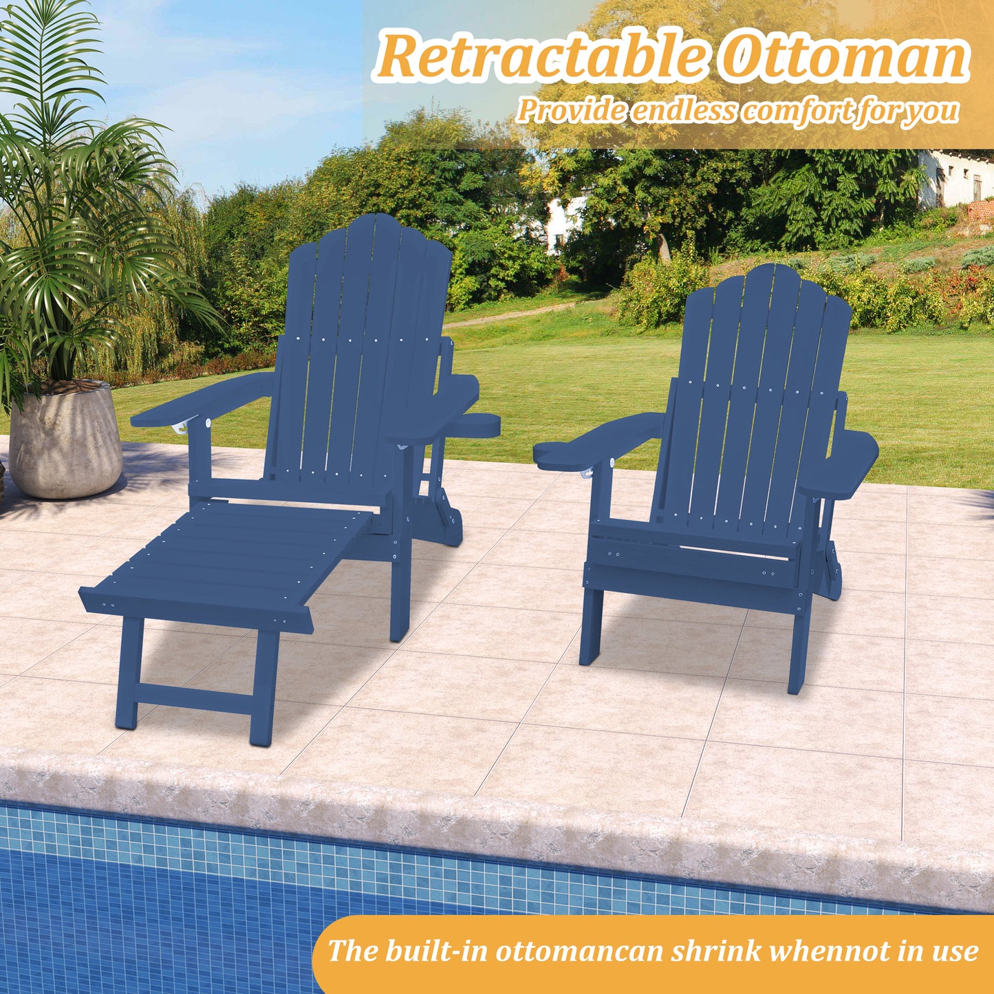 Navy Blue Polypropylene Adirondack Chair - Weather Resistant with Cup Holder