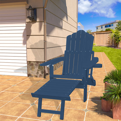 Navy Blue Polypropylene Adirondack Chair - Weather Resistant with Cup Holder