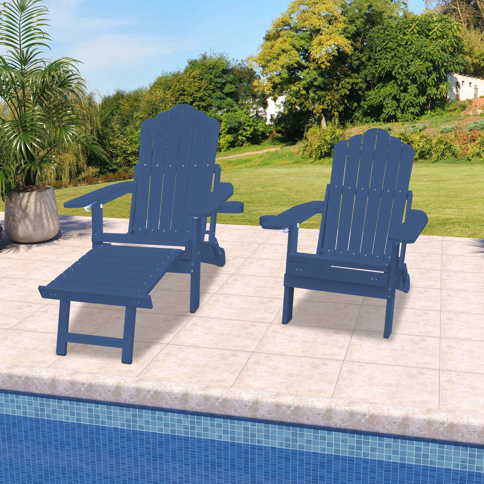 Navy Blue Polypropylene Adirondack Chair - Weather Resistant with Cup Holder