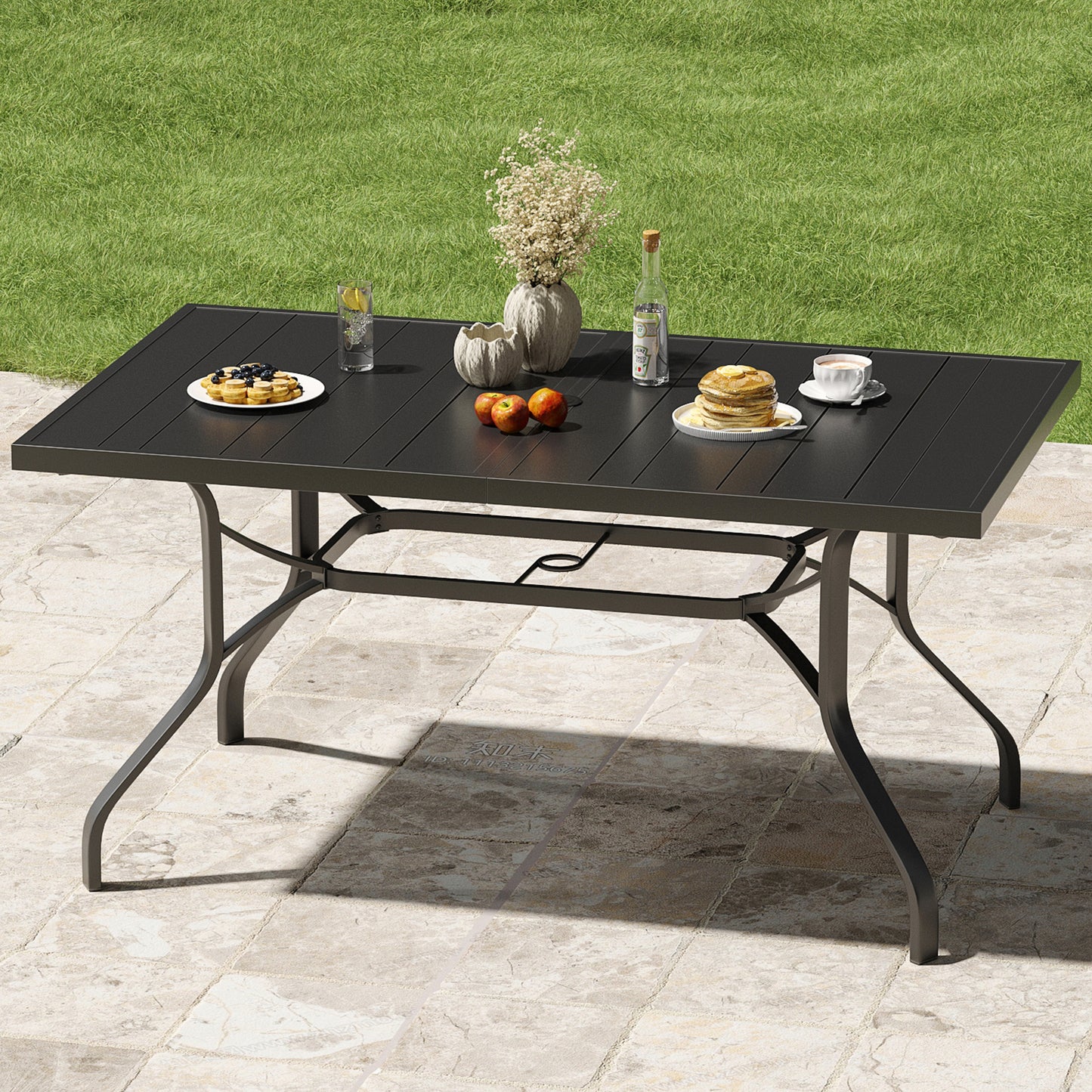 Black Metal Outdoor Dining Table - 60" Rectangle Patio Table