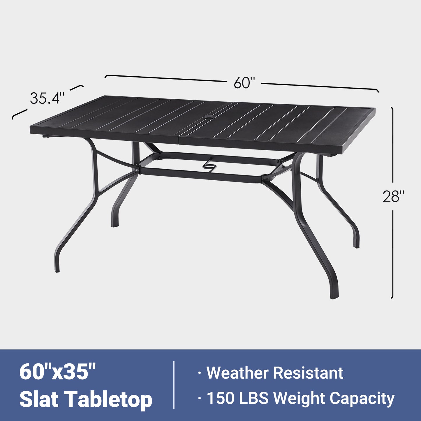 Black Metal Outdoor Dining Table - 60" Rectangle Patio Table