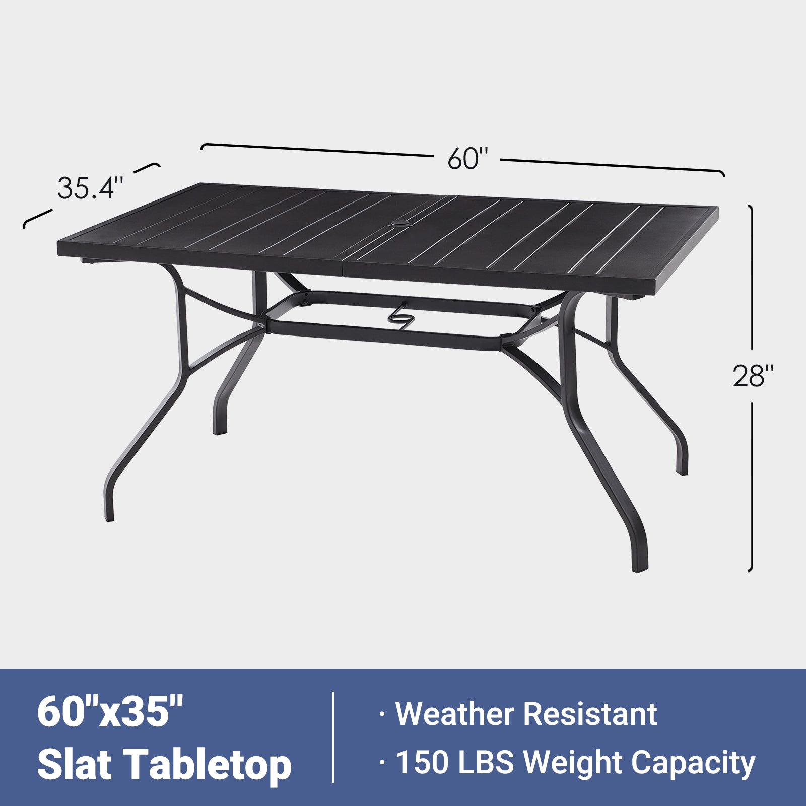 Black Metal Outdoor Dining Table - 60" Rectangle Patio Table