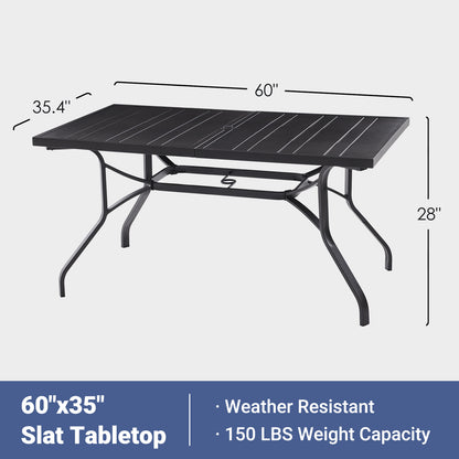 Black Metal Outdoor Dining Table - 60" Rectangle Patio Table