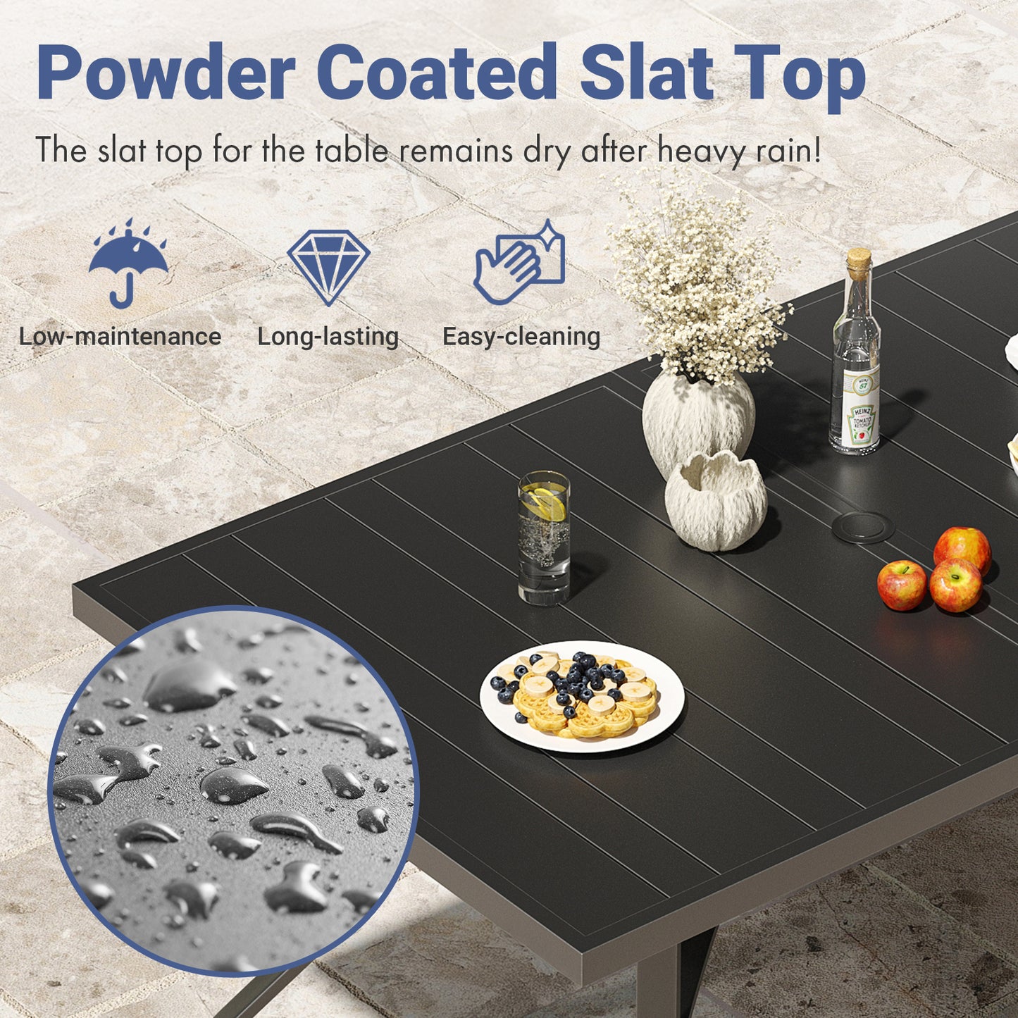 Black Metal Outdoor Dining Table - 60" Rectangle Patio Table